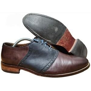 Cole Haan Williams Saddle II 4 Eyelet Oxford Blue Brown Shoes C21808 Men's 10.5